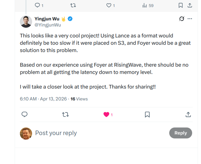 Reply from Yingjun Wu, founder of RisingWave
